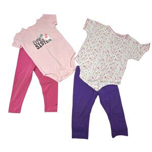 Baby Girl's - 2 Leggings, 2 Bodysuits - Pink, Purple, & Floral -‎ Size 18 Months